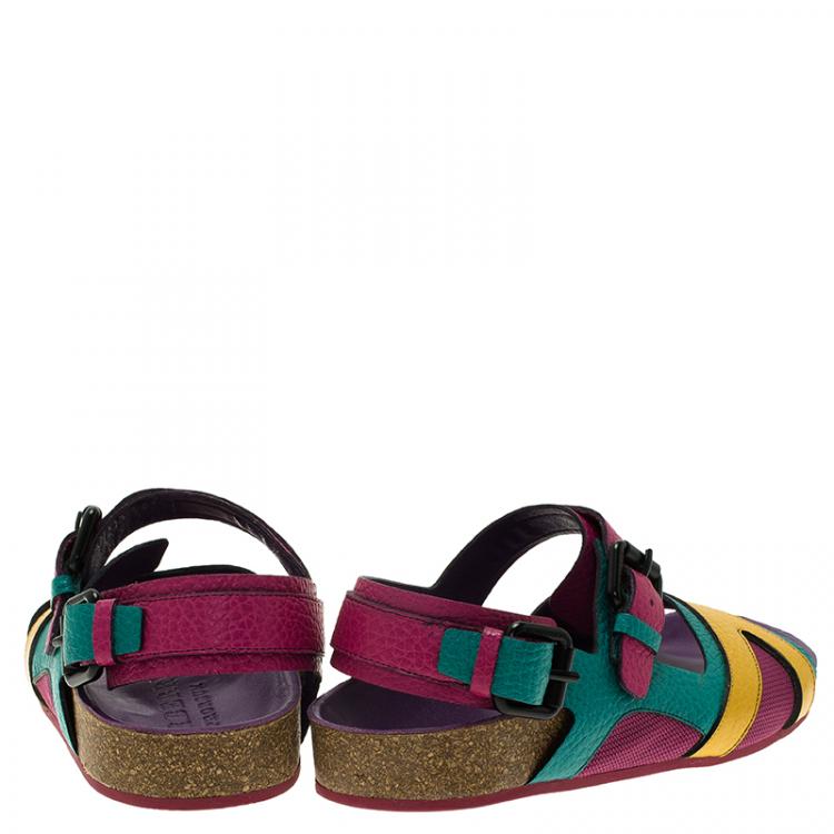 Pre Owned Burberry Multicolor Leather and Mesh Buckle Detail Sandals Size 38.5