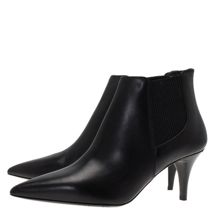 Pre Owned Burberry Black Leather Castlemore Pointed Toe Ankle Boots Size 38