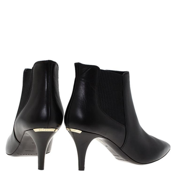 Pre Owned Burberry Black Leather Castlemore Pointed Toe Ankle Boots Size 38