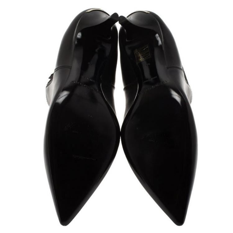 Pre Owned Burberry Black Leather Castlemore Pointed Toe Ankle Boots Size 38