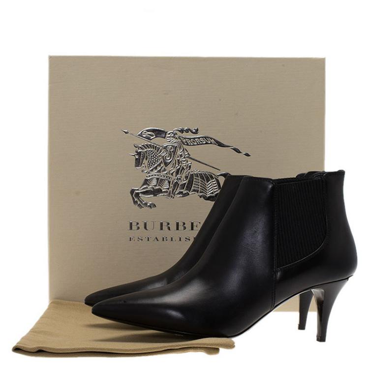 Pre Owned Burberry Black Leather Castlemore Pointed Toe Ankle Boots Size 38