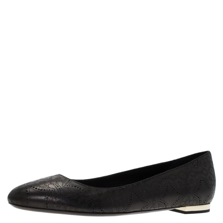 Pre Owned Burberry Black Perforated Leather Musgrave Ballet Flats Size 37