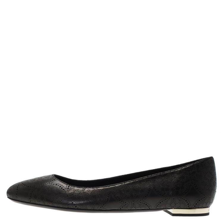 Pre Owned Burberry Black Perforated Leather Musgrave Ballet Flats Size 37