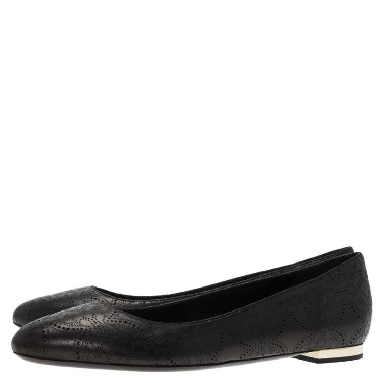 Pre Owned Burberry Black Perforated Leather Musgrave Ballet Flats Size 37