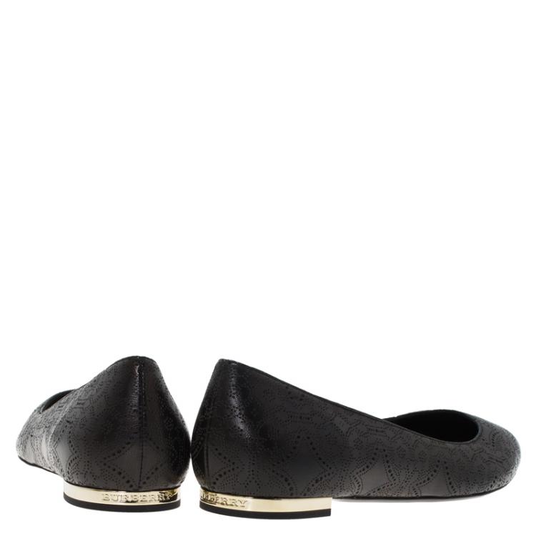 Pre Owned Burberry Black Perforated Leather Musgrave Ballet Flats Size 37