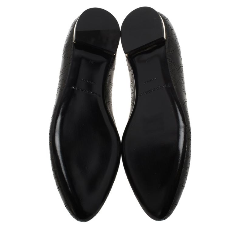 Pre Owned Burberry Black Perforated Leather Musgrave Ballet Flats Size 37