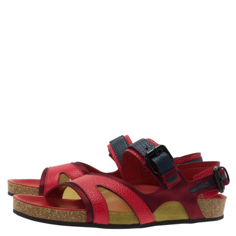 Pre Owned Burberry Prorsum Tricolor Leather and Mesh The Field Sandals Size 39.5