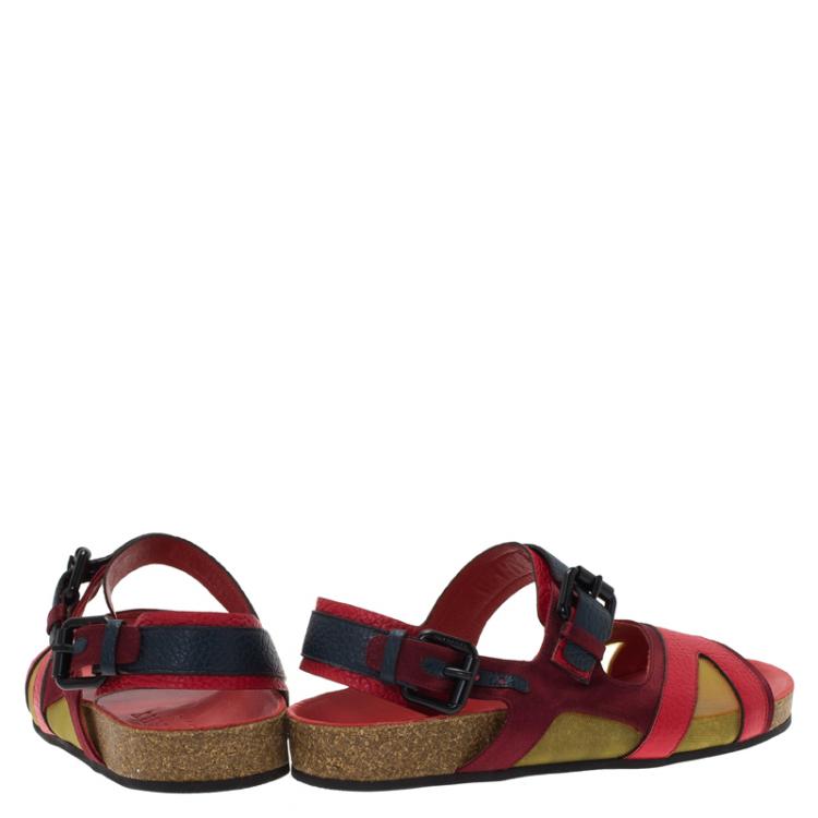 Pre Owned Burberry Prorsum Tricolor Leather and Mesh The Field Sandals Size 39.5