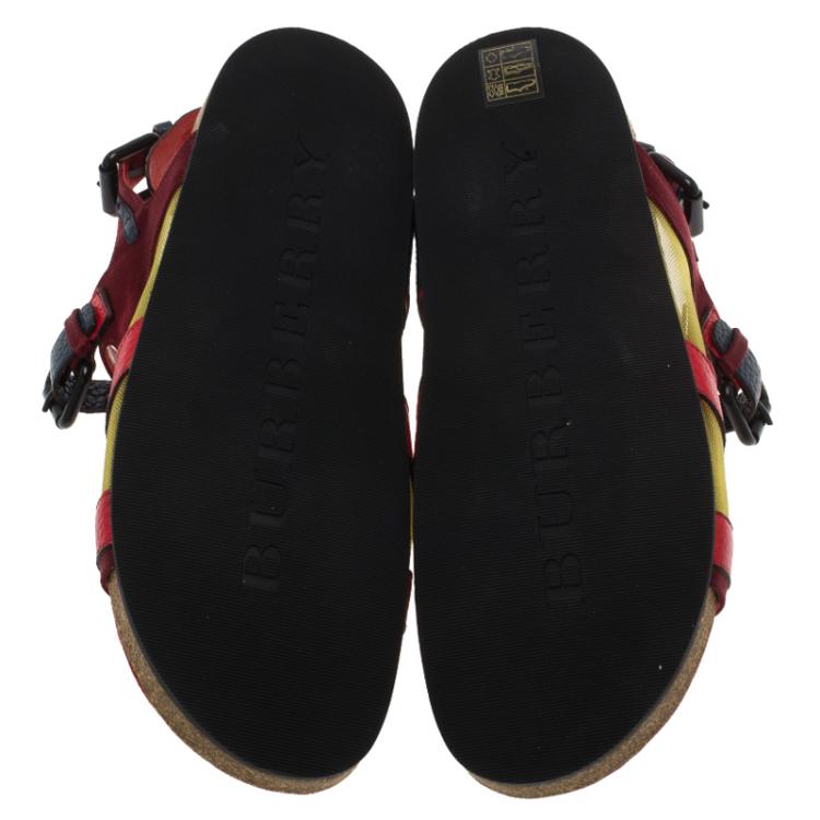 Pre Owned Burberry Prorsum Tricolor Leather and Mesh The Field Sandals Size 39.5