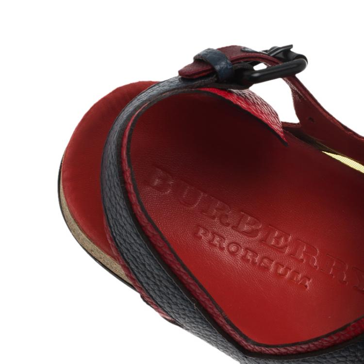 Pre Owned Burberry Prorsum Tricolor Leather and Mesh The Field Sandals Size 39.5