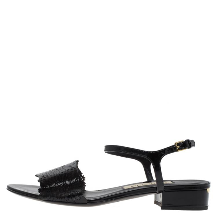 Pre Owned Burberry Black Patent Perforated Leather Sandals Size 38