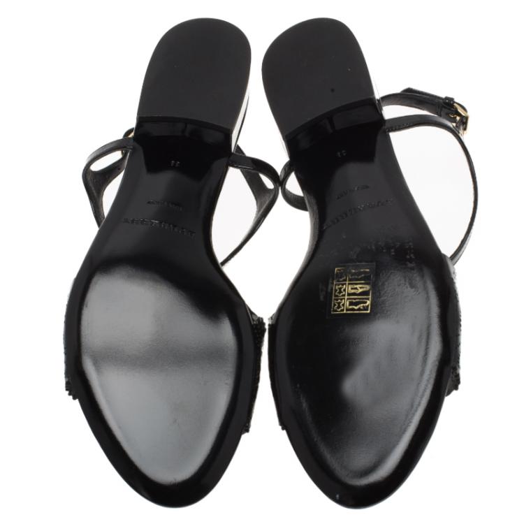 Pre Owned Burberry Black Patent Perforated Leather Sandals Size 38