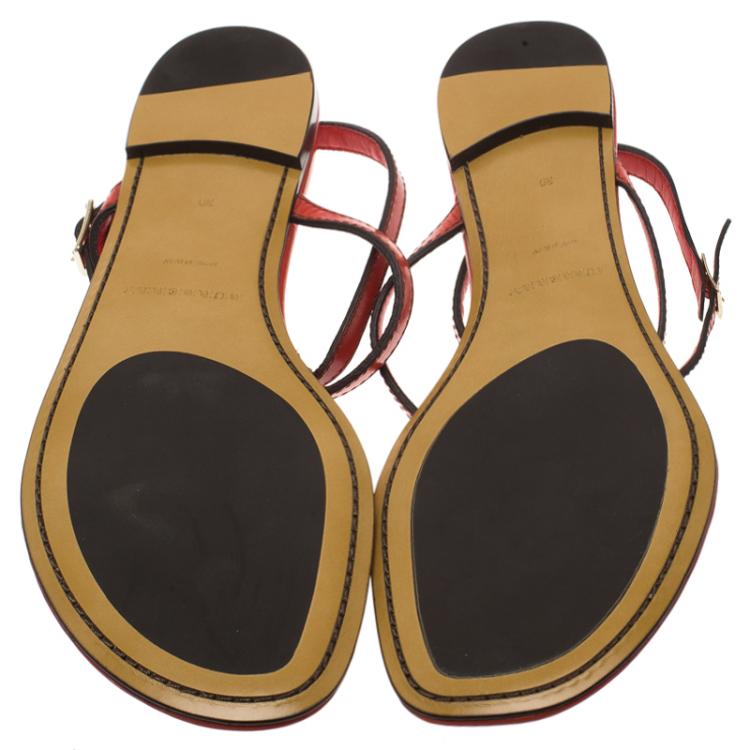 Pre Owned Burberry Red Leather Reason Ankle Strap Thong Sandals Size 39
