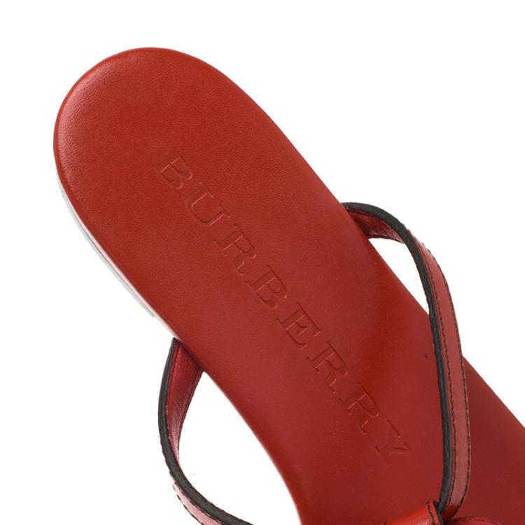 Pre Owned Burberry Red Leather Reason Ankle Strap Thong Sandals Size 39