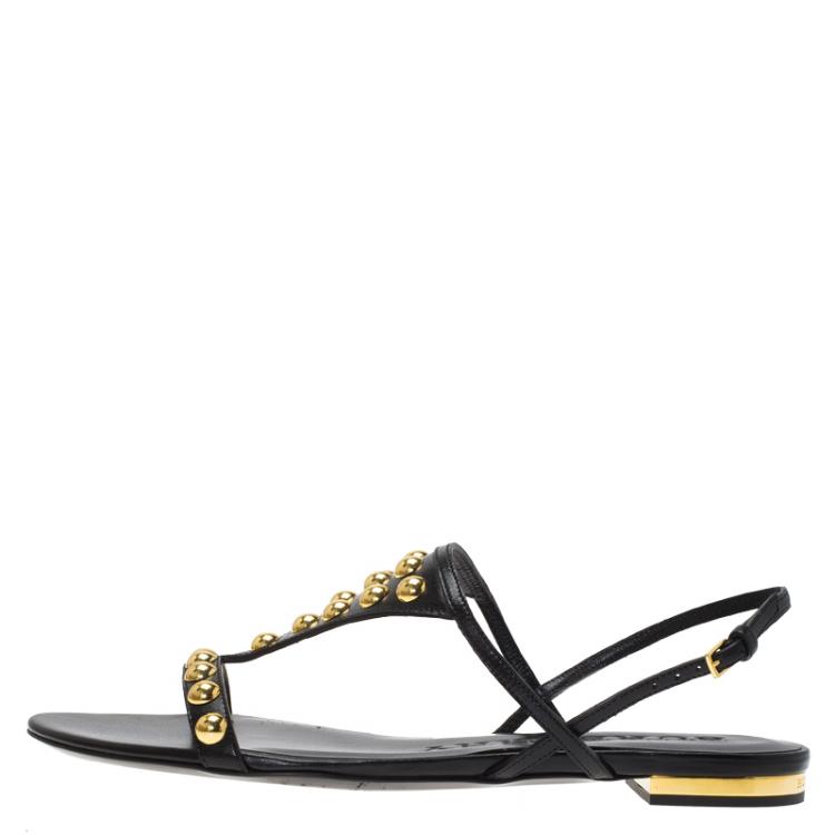 مملوكة مسبقًا Burberry Black Bridle Studded Leather Parnell Sandals Size 38