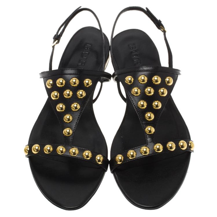 مملوكة مسبقًا Burberry Black Bridle Studded Leather Parnell Sandals Size 38