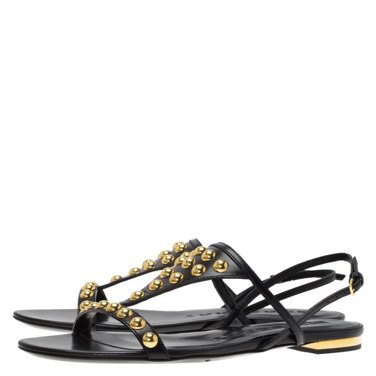 مملوكة مسبقًا Burberry Black Bridle Studded Leather Parnell Sandals Size 38