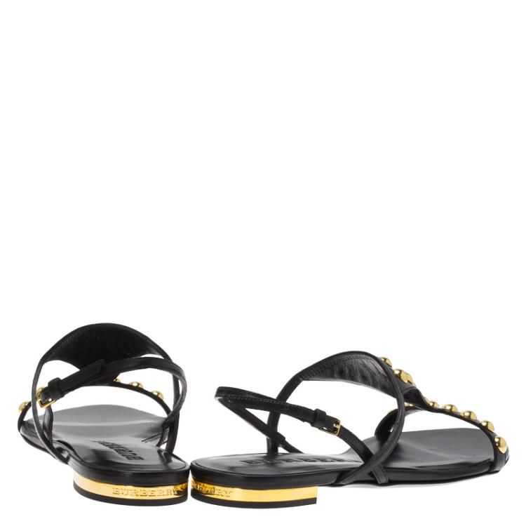مملوكة مسبقًا Burberry Black Bridle Studded Leather Parnell Sandals Size 38