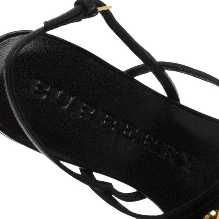 مملوكة مسبقًا Burberry Black Bridle Studded Leather Parnell Sandals Size 38
