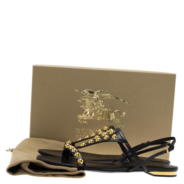 مملوكة مسبقًا Burberry Black Bridle Studded Leather Parnell Sandals Size 38