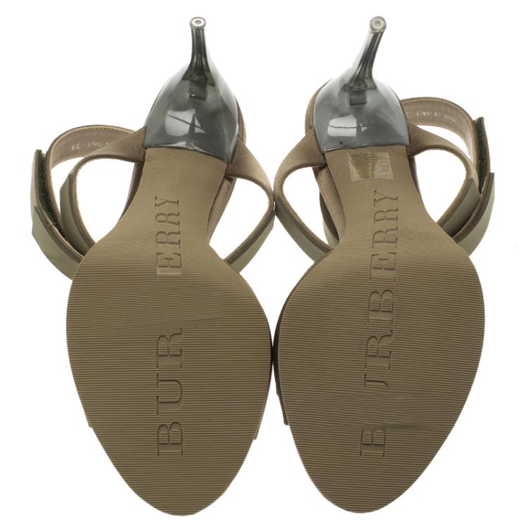 مملوكة مسبقًا Burberry Taupe Satin T- Strap Platform Sandals Size 39