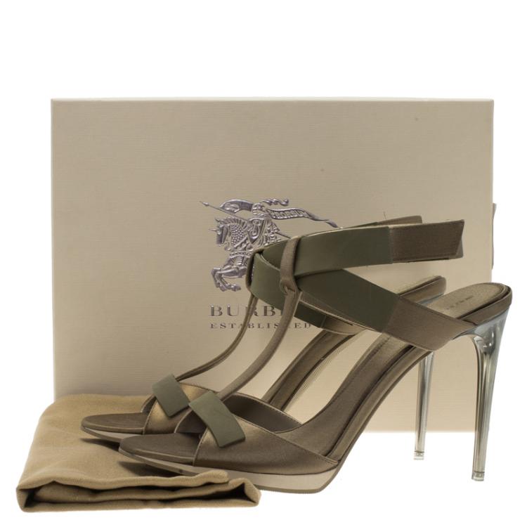 مملوكة مسبقًا Burberry Taupe Satin T- Strap Platform Sandals Size 39