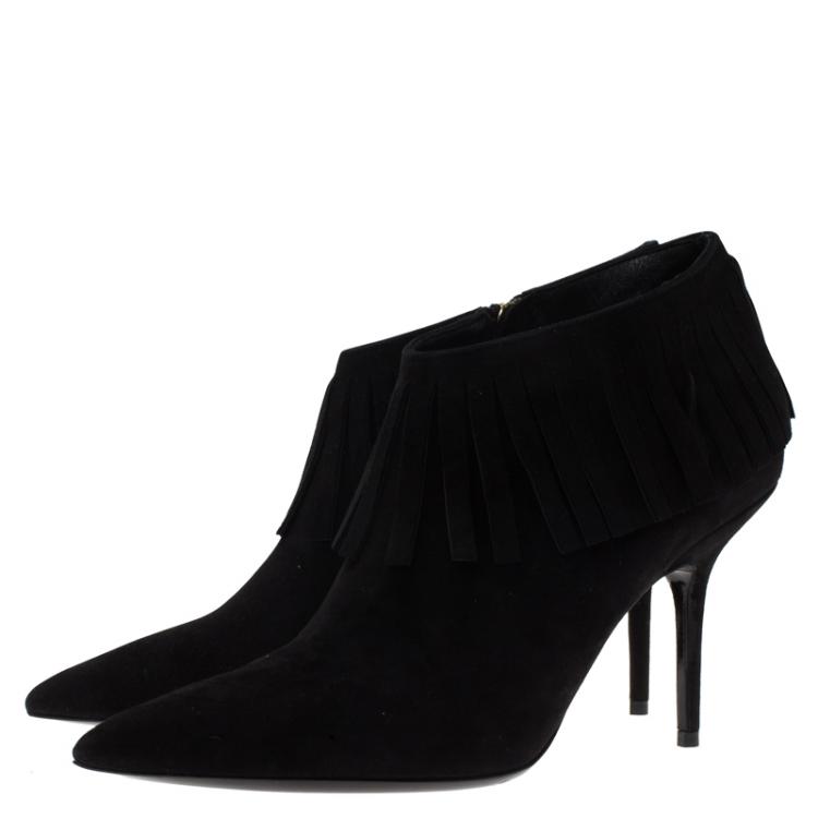 Pre Owned Burberry Black Suede Fringe Ankle Boots Size 40