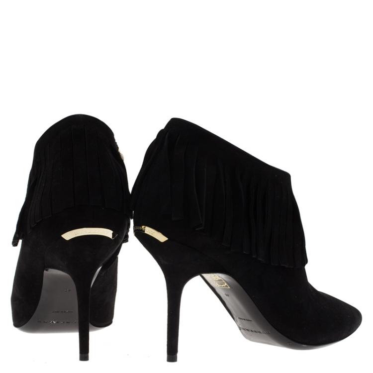Pre Owned Burberry Black Suede Fringe Ankle Boots Size 40