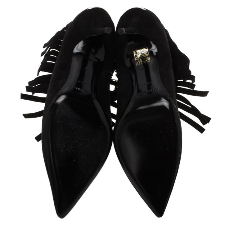 Pre Owned Burberry Black Suede Fringe Ankle Boots Size 40