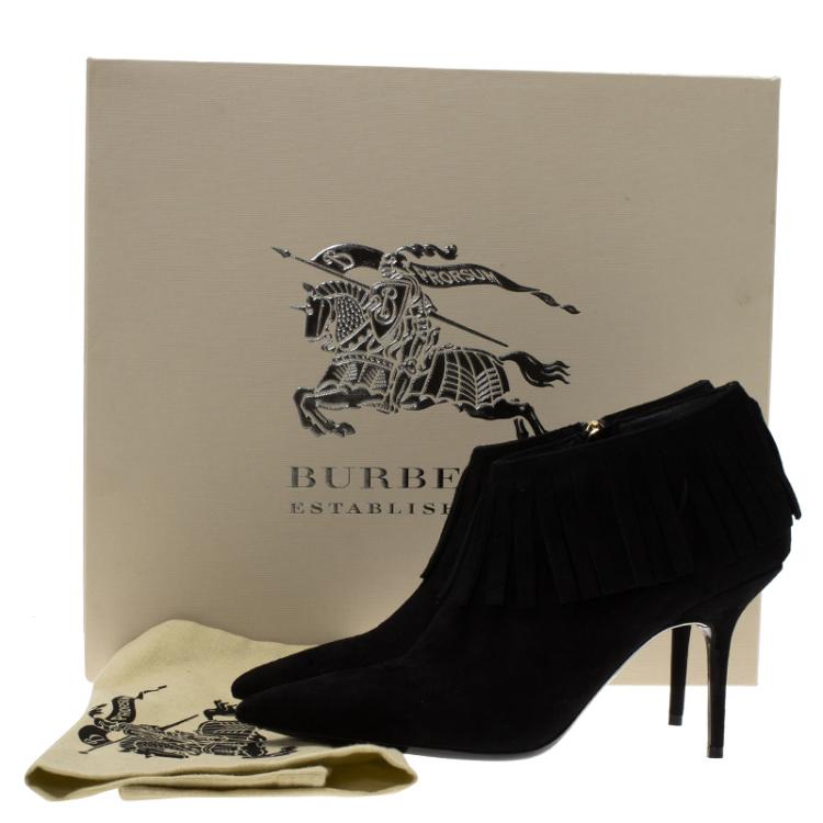 Pre Owned Burberry Black Suede Fringe Ankle Boots Size 40