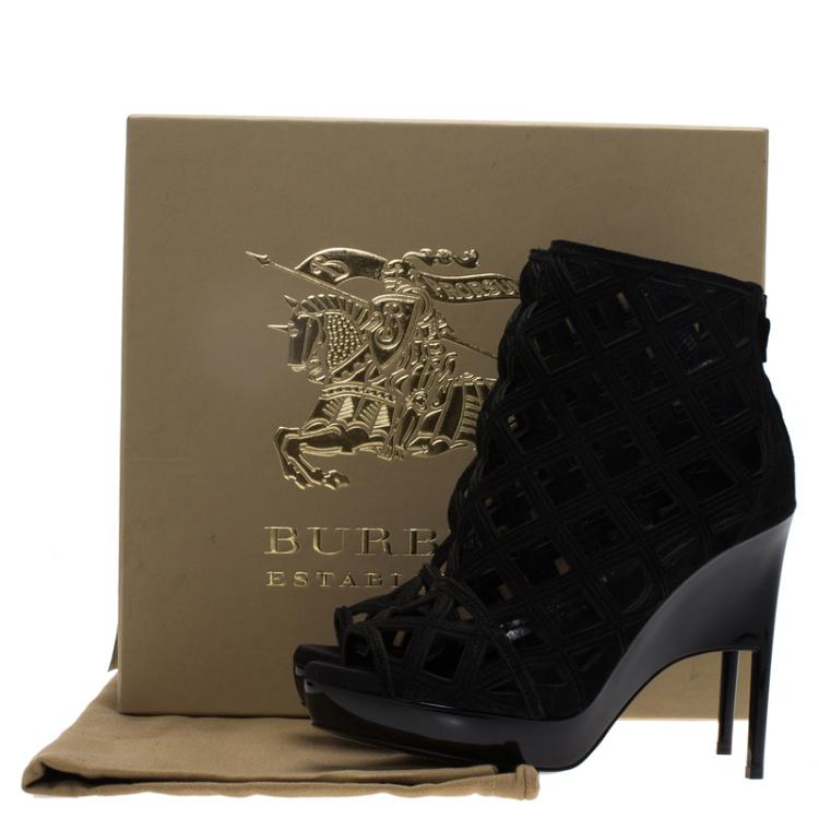 Pre Owned Burberry Prorsum Black Suede Edenside Cage Wedge Ankle Boots Size 37