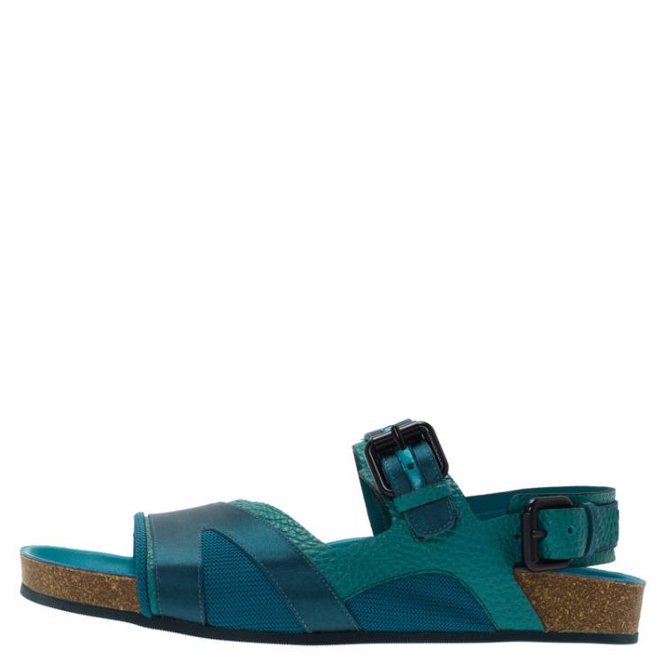 Pre Owned Burberry Blue Leather and Mesh The Field Sandals Size 39.5