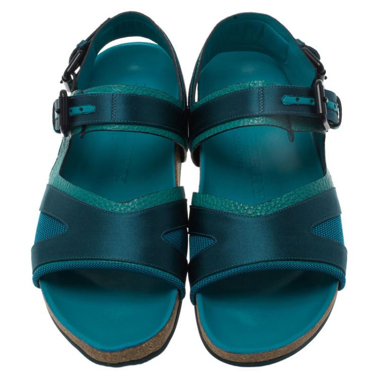 Pre Owned Burberry Blue Leather and Mesh The Field Sandals Size 39.5