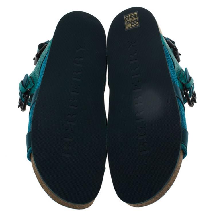 Pre Owned Burberry Blue Leather and Mesh The Field Sandals Size 39.5