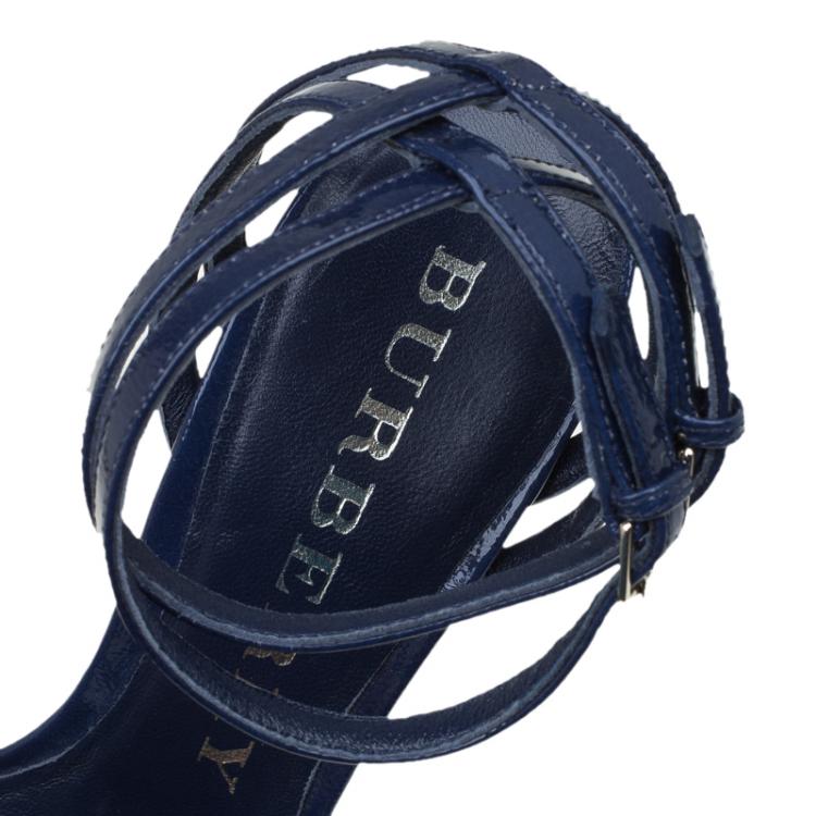 Pre Owned Burberry Blue Patent Hassendean Criss Cross Wedge Sandals Size 40