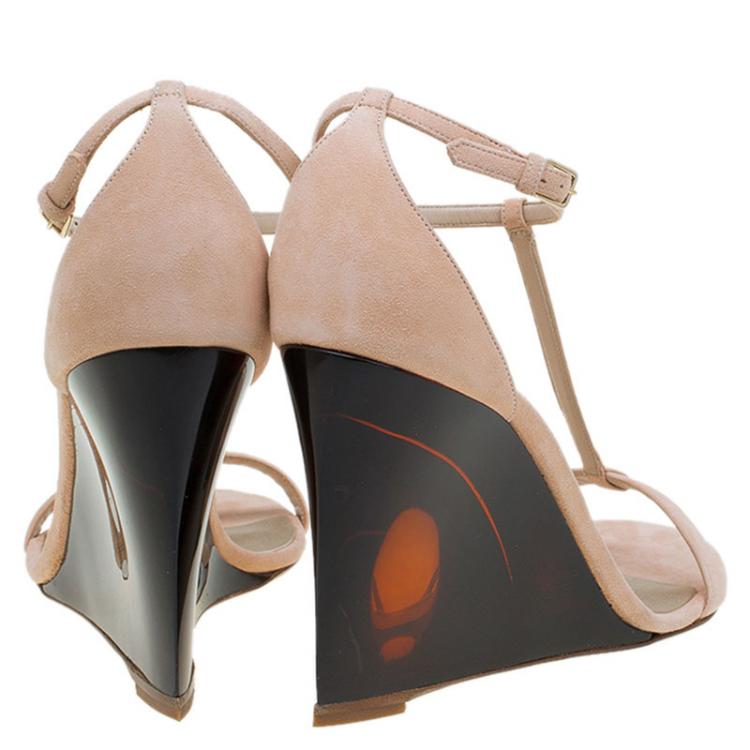 Pre Owned Burberry Blush Pink Suede Leyburn Lucite Wedge Sandals Size 40