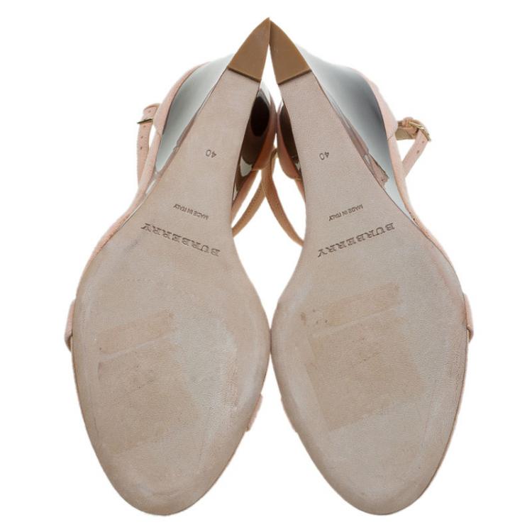 Pre Owned Burberry Blush Pink Suede Leyburn Lucite Wedge Sandals Size 40