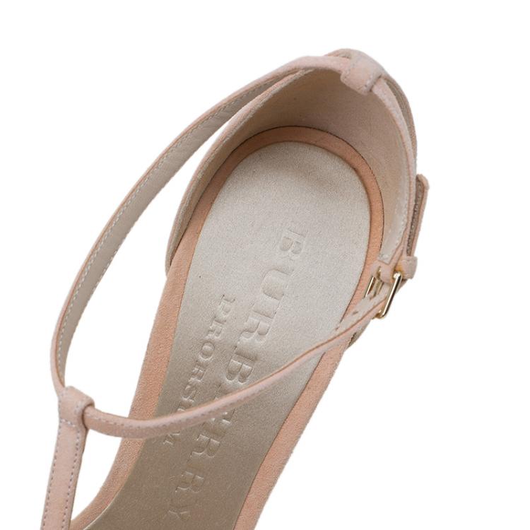 Pre Owned Burberry Blush Pink Suede Leyburn Lucite Wedge Sandals Size 40