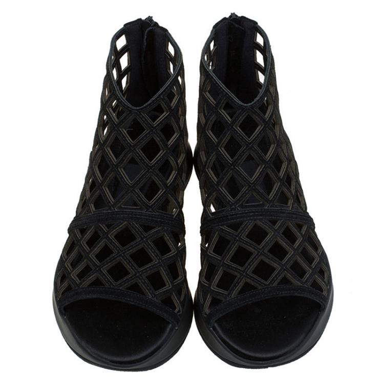Pre Owned Burberry Black Suede Gladiator Platform Sandals Size 37