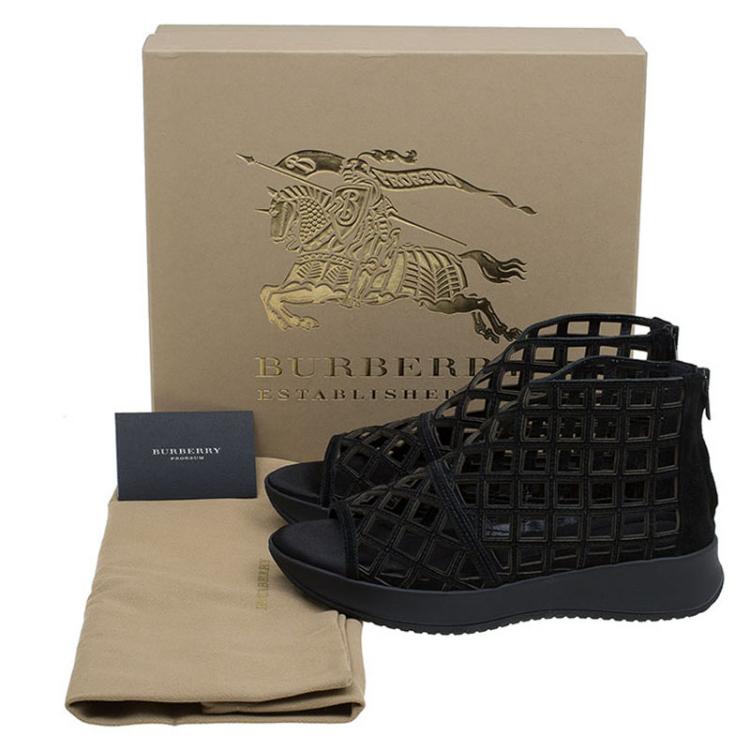 Pre Owned Burberry Black Suede Gladiator Platform Sandals Size 37