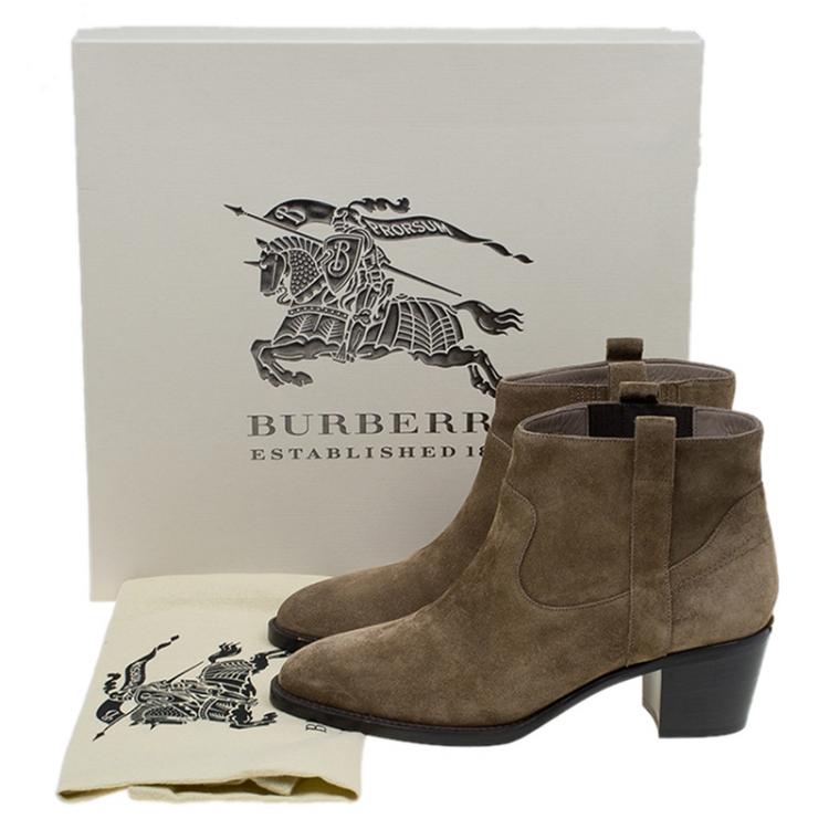 Pre Owned Burberry Brown Suede Coletta Ankle Boots Size 40