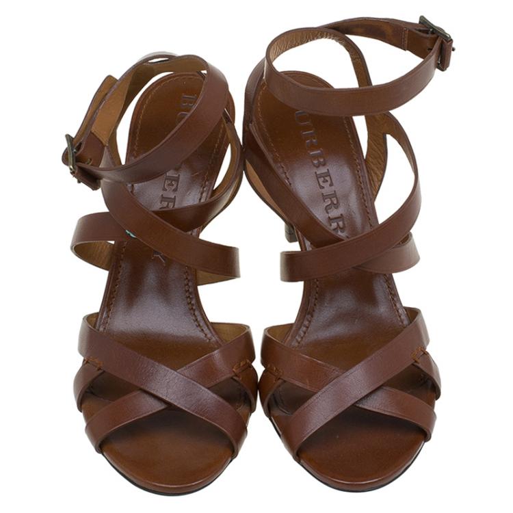 Pre Owned Burberry Brown Leather Strappy Sandals Size 40
