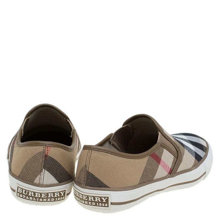 Pre Owned Burberry Beige Novacheck Canvas Slip On Sneakers Size 38