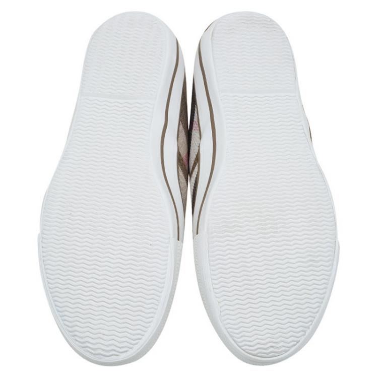 Pre Owned Burberry Beige Novacheck Canvas Slip On Sneakers Size 38