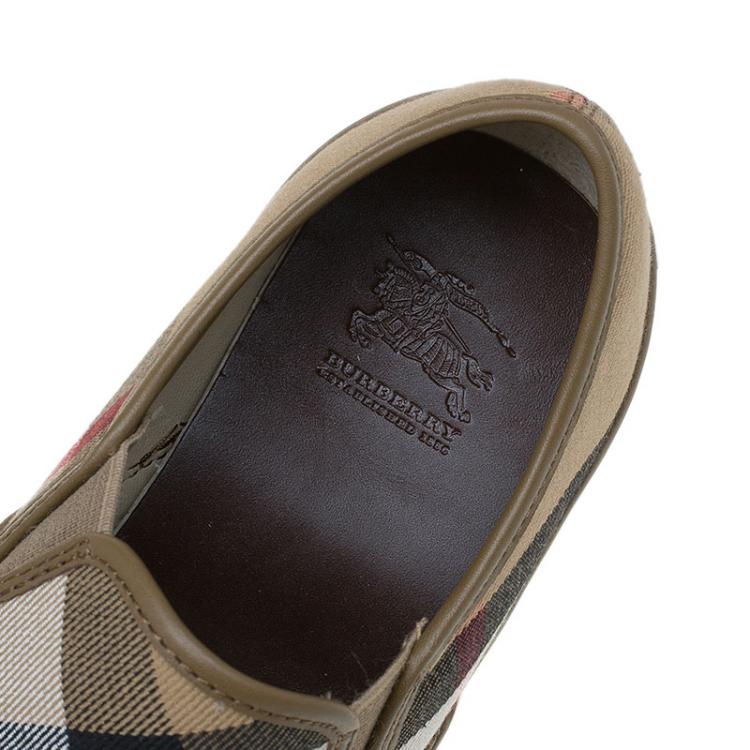 Pre Owned Burberry Beige Novacheck Canvas Slip On Sneakers Size 38