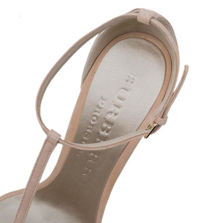 مم�لوكة مسبقًا Burberry Prorsum Blush Pink Suede Leyburn Lucite Wedge Sandals Size 40