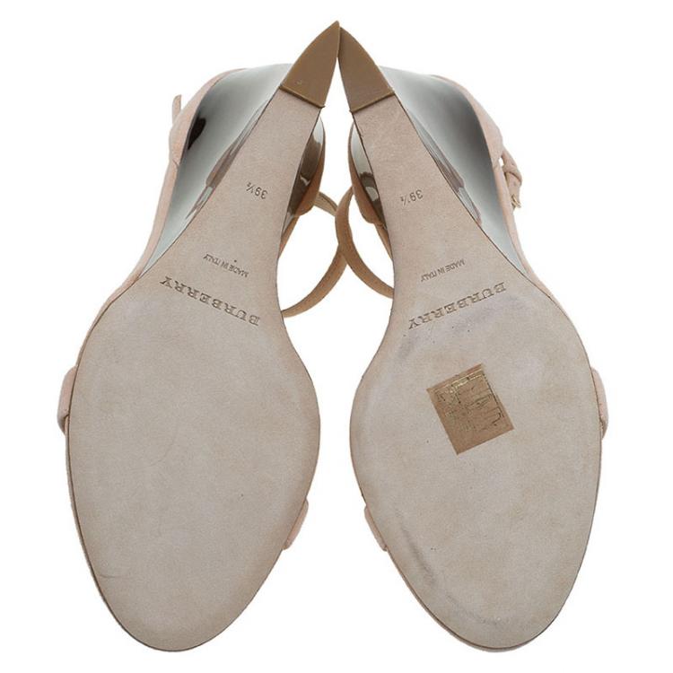 Pre Owned Burberry Prorsum Blush Pink Suede Leyburn Lucite Wedge Sandals Size 39.5