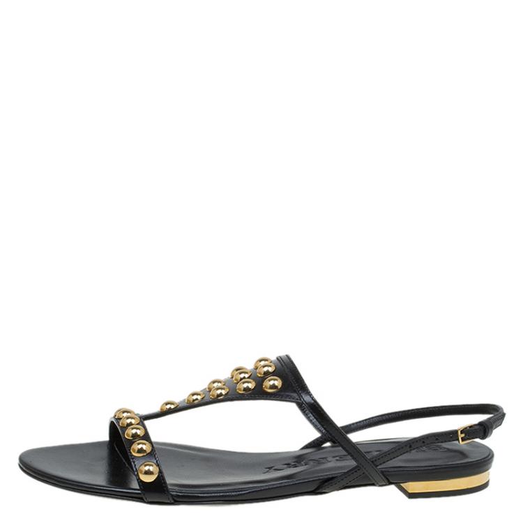 مملوكة مسبقًا Burberry Black Bridle Studded Leather Parnell Sandals Size 37