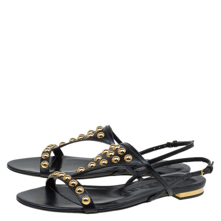 مملوكة مسبقًا Burberry Black Bridle Studded Leather Parnell Sandals Size 37