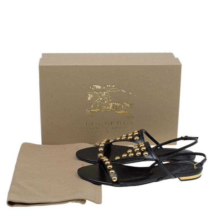 مملوكة مسبقًا Burberry Black Bridle Studded Leather Parnell Sandals Size 37